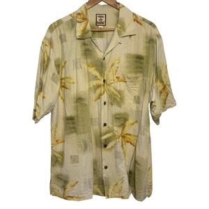 Tommy Bahama 100% Silk Tropical Palm Tree Hawaiian Print Button Up Camp Shirt